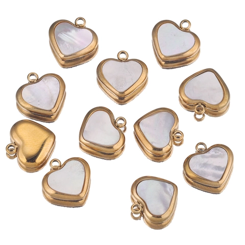 Colgantes De Corazón Acero Inoxidable Concha Natural Nácar Dijes Para Hacer Collares Pendientes Joyería DIY