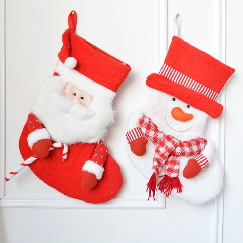 Calcetines De Navidad Tejidos Peluche 3D Papá Noel Muñeco De Nieve Bolsas De Regalo Decoración De Chimenea Árbol Ornamento
