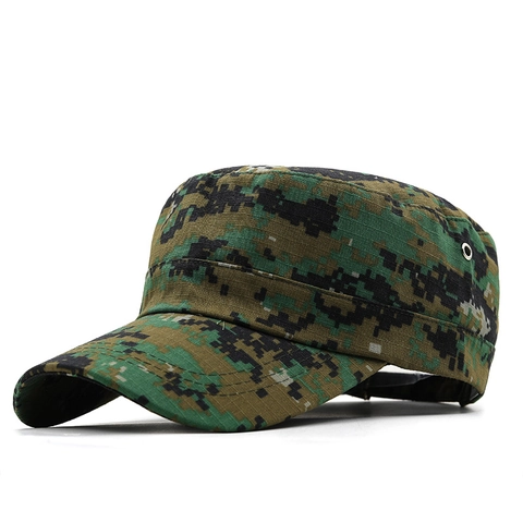 Camouflage Cadet Cap Flat Top Military Hat Breathable Cotton Polyester Tactical Outdoor Army Style For Men Women