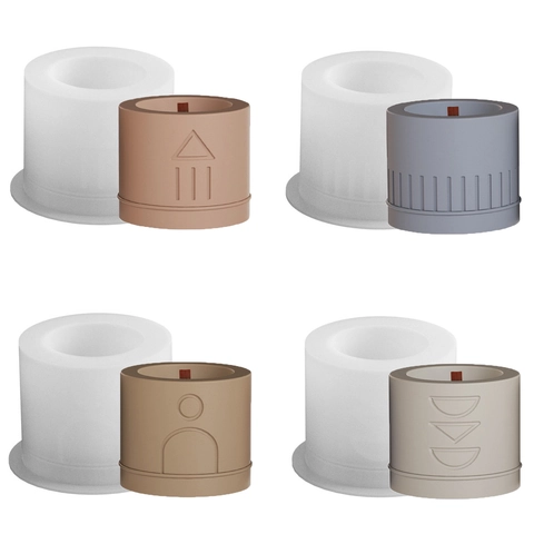 Cylindrical Silicone Mold For DIY Candle Cup Storage Jar Flower Pot Striped Geometric Minimalist Nordic Style Crafting