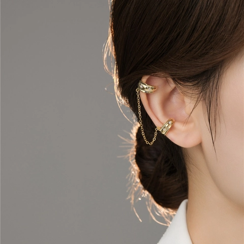 Star Pattern Zirconia Copper Ear Bone Clip with Chain No Piercing Tassel Earrings for Women High-End Jewelry Gift Gold Silver