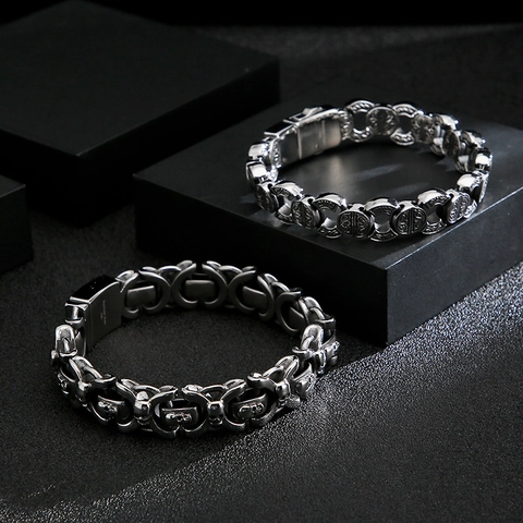 Herren Armband 316L Edelstahl Vintage Totenkopf Punk Gothic Biker Geschnitzte Kette Schwerer Schmuck Für Biker Rock