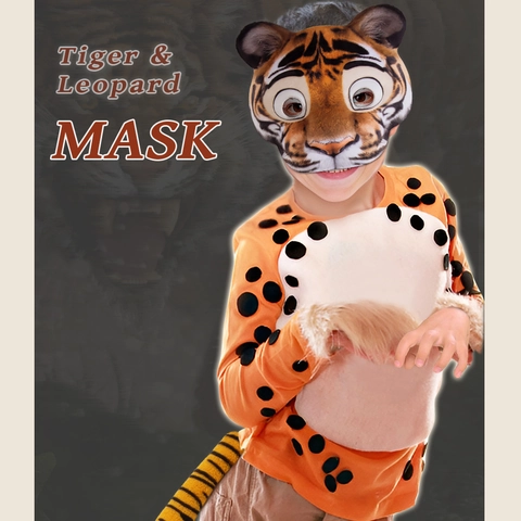 Cartoon Tier Maske Und Schwanz Kostüm Zubehör Plüsch EVA Tiger Leopard Für Halloween Party Cosplay Verkleidung Requisiten