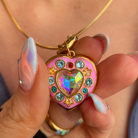 Hart Ster Medaillon Ketting Koper Emaille Zirkoon Open Fotolijst Hanger Y2K Sieraden Voor Vrouwen