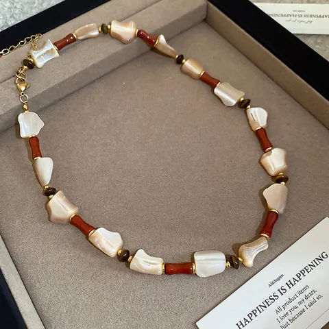 Collana Di Perline In Madreperla E Pietra Irregolare Rame Stile Etnico Vintage Choker Per Donna Quotidiano