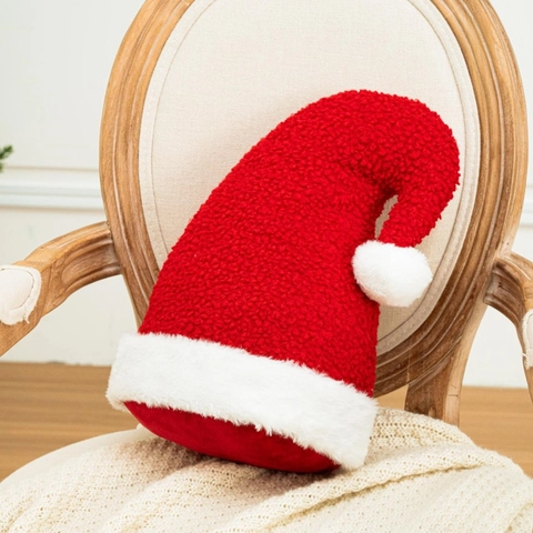 Cojin Con Forma De Gorro De Navidad Suave Forro Polar Sherpa Peluche Decoracion Hogar Adorno Festivo Para Sofa Cama