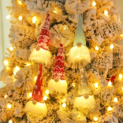 Weihnachtsgnome Anhänger Ornamente Leuchtende Strickpuppen Ohne Gesicht Mit Led Licht Weihnachtsbaum Deko Schwedischer Tomte