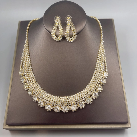 Collier Élégant En Strass Et Boucles D Oreilles Goutte Bijoux De Mariée Cristal Accessoires Pour Femmes