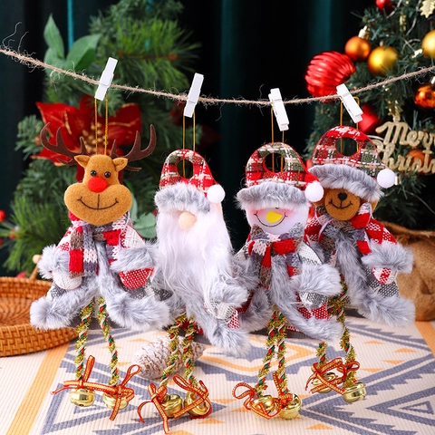 Ornamenti Appesi Di Natale Babbo Natale Pupazzo Di Neve Renna Orso Peluche Tessuto Campanello Motivo Quadri Decorazione