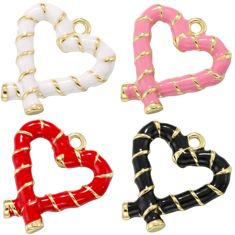 Herzanhänger Bunter Emaille Charm Kupfer Mit Goldener Spiralstreifen Süßer Romantischer Stil Schmuckherstellung Damen