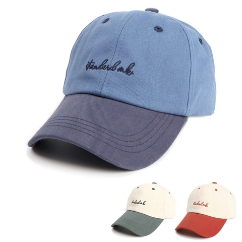 Retro Baseball Cap Baumwolle Color Block Buchstaben Stickerei Verstellbar Sonnenhut Gebogene Krempe Casual Unisex