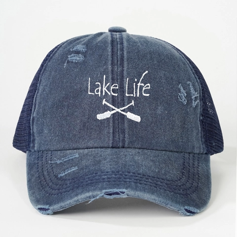 Cappello Trucker Lake Life Ricamato Lavato Distressed per Uomo Donna Berretto da Baseball in Rete Traspirante Protezione Solare