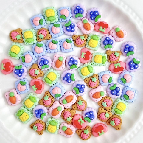 Dijes Uñas Resina Galleta Frutas Colorido Dibujos Animados Dimensional DIY Decoración Accesorios Para Manicura Artesanía Funda
