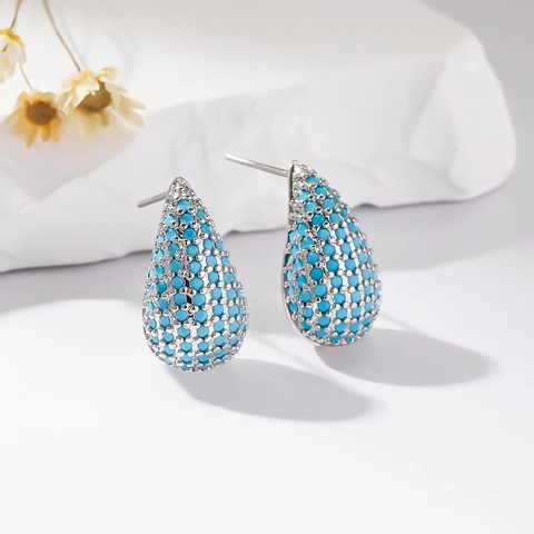 Trendy Hollow Teardrop Stud Earrings Copper Rhinestone Jewelry For Women With 925 Sterling Silver Earring Post Elegant Accessory