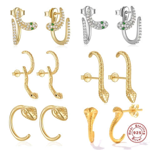925 Sterling Silver Snake Hoop Earrings Irregular Geometric Jewelry With White Green Zircon For Women Fashion