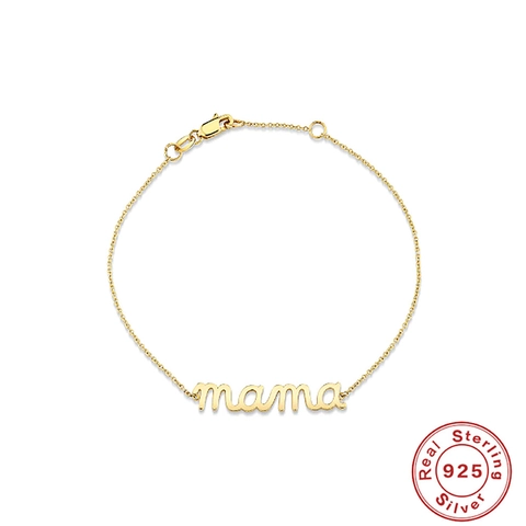 Bracciale con Ciondolo a Lettera Mama in Argento Sterling 925 per Donna Elegante Catena Placcata in Oro con Strass Gioielli Regalo