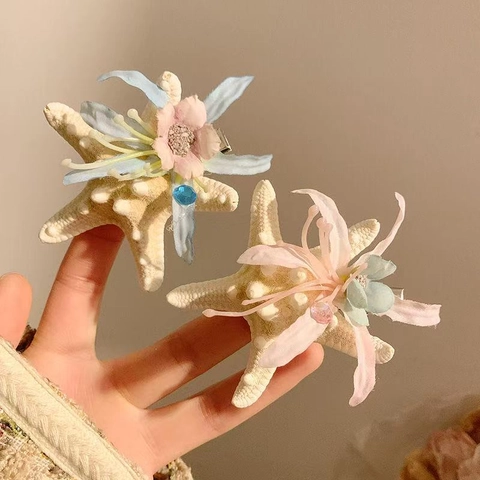 Pince À Cheveux Fleur Étoile De Mer Résine Coquillage Künstliche Perle Artificielle Plage Vacances Été Douce Épingle À Cheveux Femmes