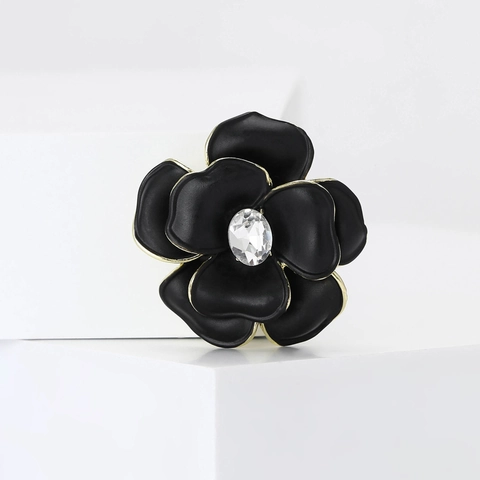 Exquise Legering Emaille Camellia Bloem Brosche Voor Vrouwen Elegante Gouden Rand Strass Pin Voor Pak Cardigan Mode Sieraden
