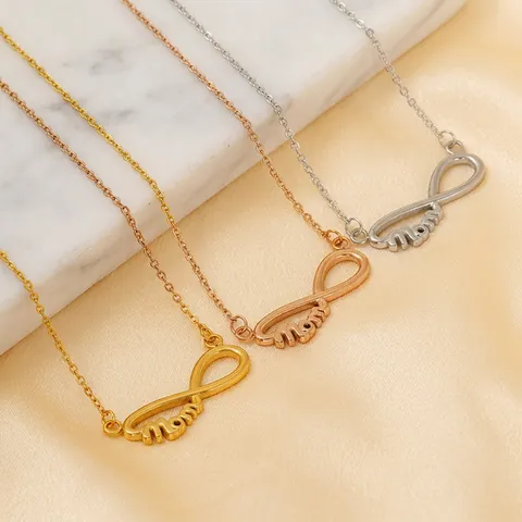 Collana Pendente Infinito Mamma Acciaio Inossidabile Placcato Oro 18K Catena Clavicola Gioielli Moda Regalo Compleanno Per Madre