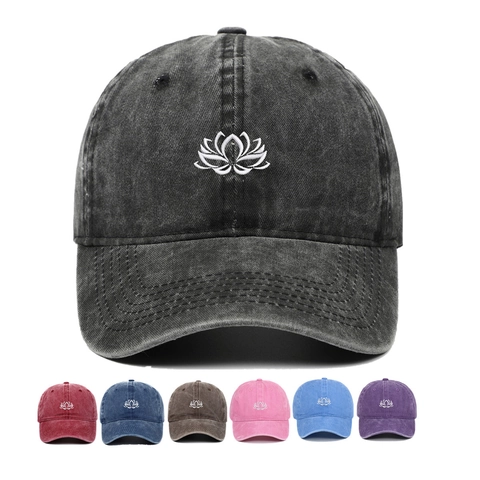Vintage Gewaschene Baumwolle Baseballkappe Mit Lotus Stickerei Verstellbare Sonnenhut Dad Hat Für Outdoor Sport