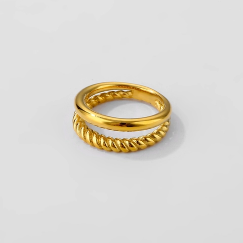 Double Layer Band Ring Stainless Steel 18K Gold Plated Twist Rope Minimalist Chic Hollow Finger Jewelry For Women