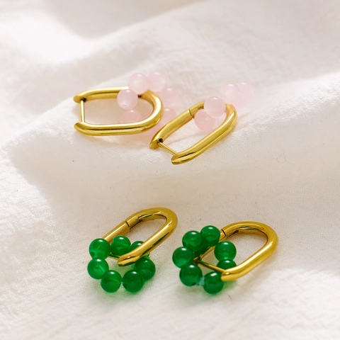 Fashion Stainless Steel Enamel Hoop Earrings For Women U-Shaped Geometric Oval Ear Buckle Colorful Resin Beaded Earrings Jewelry