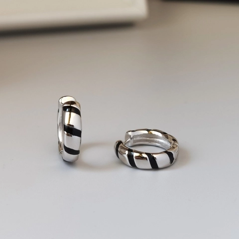 Boucles d'Oreilles Créoles en Argent Sterling 925 à Rayures pour Femmes Motif Zèbre Géométrique Minimaliste Bijoux Mode
