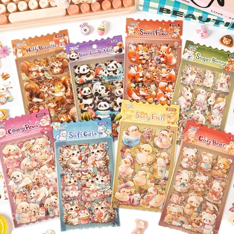 Simpatici Adesivi in PET con Animali Cartoni Animati Impermeabili Decalcomanie Decorative per DIY Journal Scrapbooking Cover Cellulare