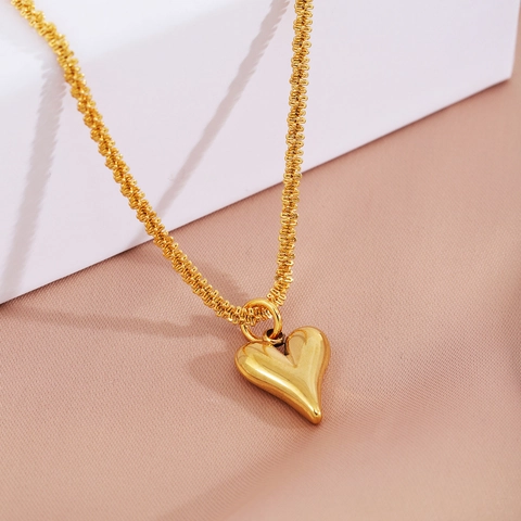 Herz Anhänger Halskette Edelstahl Hochglanzpoliert Strukturierte Kette Minimalistischer Modeschmuck Damen Herren