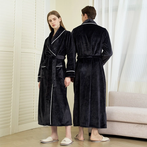 Bademantel Flanell Lang Dick Warm Winter Hausmantel Schalkragen Nachthemd Für Herren Und Damen Weicher Fleece Schlafanzug