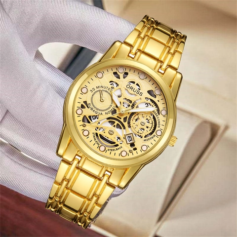 Orologio al Quarzo Business Moda da Uomo Cassa in Lega Vetro Minerale Calendario Luminoso Orologio da Polso Rotondo Impermeabile Design Cavo Quadrante Ingranaggi Orologi Maschili