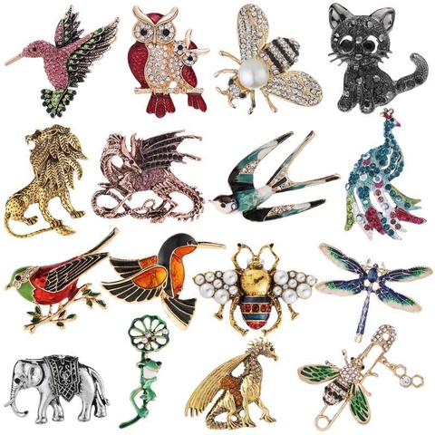 Animal Brooches Pins Alloy Rhinestone Enamel Vintage Retro Style Fashion Jewelry Clothing Accessories For Women