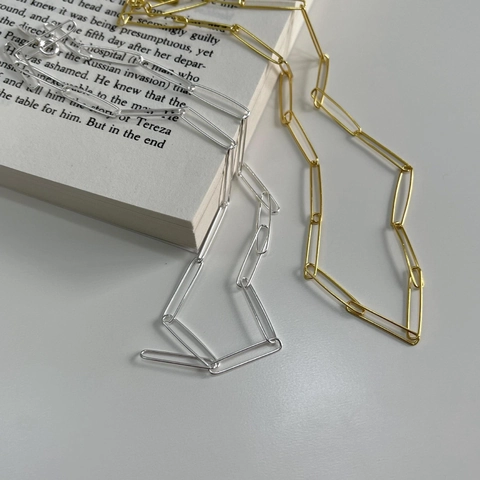 925 Sterling Silver Paperclip Chain Necklace Minimalist Geometric Handmade Choker For Women Elegant Jewelry
