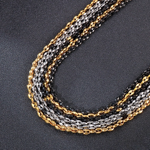 Stainless Steel Coffee Bean Link Chain Necklace And Bracelet Mixed Color Hip Hop Fashion Jewelry For Men Women Adjustable