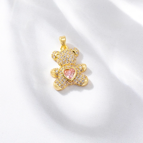 Pendentif Animal En Cuivre Plaqué Or 14K Zirconium Mignon Panda Ours Queue De Poisson Charme Pour La Création De Bijoux