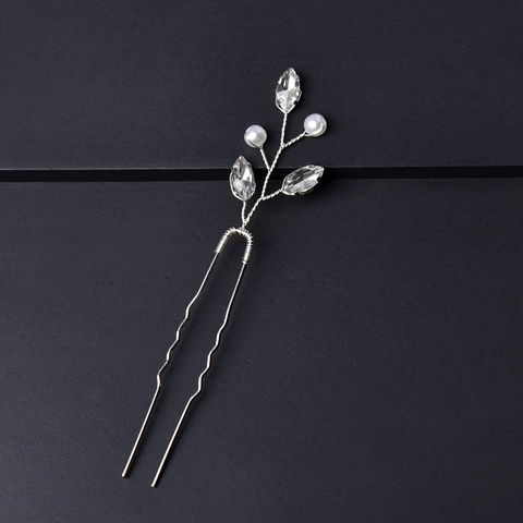 Handmade Bridal U-Shaped Hair Pin Artificial Pearl Rhinestone Leaf Hair Stick For Women Wedding Party Jewelry Accessory