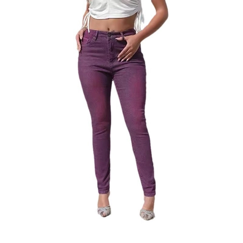 Women High Waisted Skinny Jeans Cotton Blend Stretch Denim Pencil Pants Solid Color Slim Fit Trousers Vintage Washed