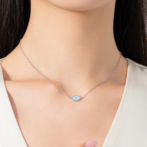 Collana Occhio Del Diavolo In Argento Sterling 925 Con Turchese E Zircone Intarsiato Catena Clavicola Per Donne Gioielli