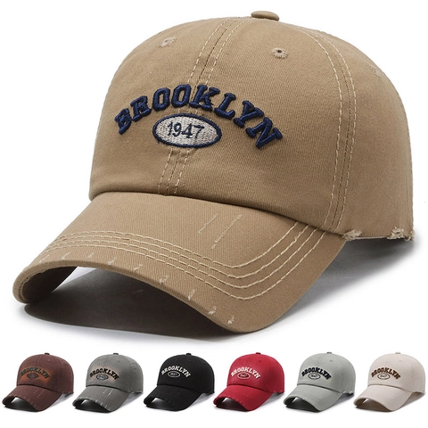 Casquette De Baseball En Coton Lavé Vintage Brooklyn 1947 Broderie Ajustable Protection Solaire Extérieur Unisexe