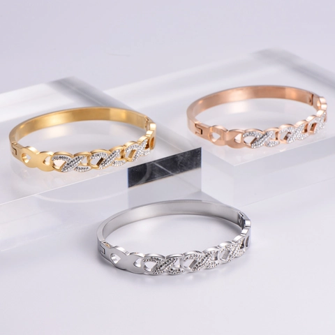 Bracciale Rigido Da Donna In Acciaio Inossidabile Design A Croce Infinita Cava Con Zirconi Intarsiati Gioielli