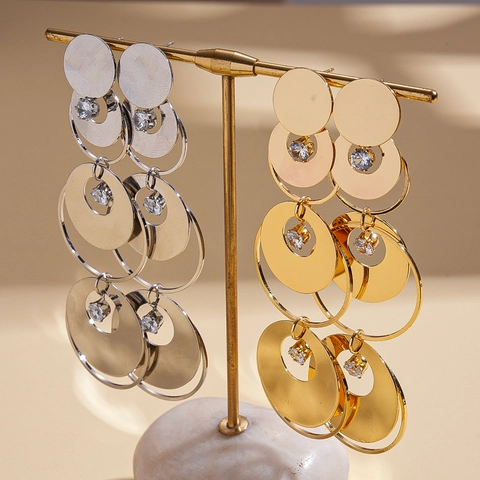 Boucles D'Oreilles Pendantes Géométriques En Cuivre Doré Avec Tige En Argent Sterling 925 Et Zircon Bijoux Métalliques