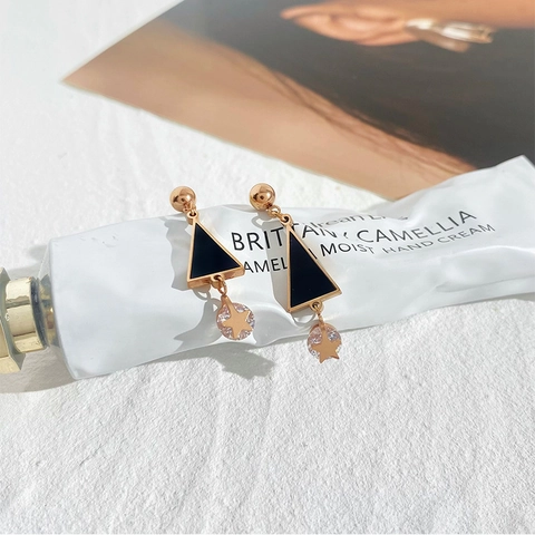 Orecchini A Perno Geometrici Con Triangolo Stella E Zircone Con Perno In Acciaio Inossidabile Oro Rosa Gioielli Per Donna