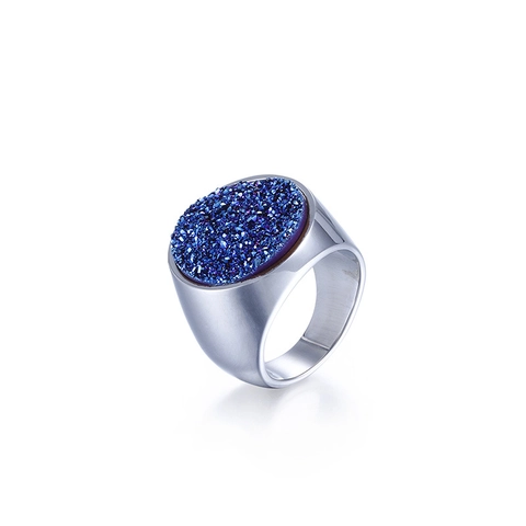 Mode Siegelring Edelstahl Druzy Kristall Inlay Rund Breitband Statement Schmuck Für Damen Herren Poliert