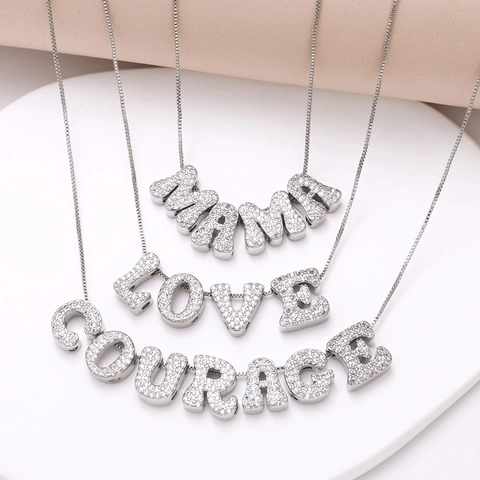 Zirkonia Eingelegt Englisch Buchstabe Anhänger Halskette Für Damen Kupfer Galvanisierte Box-Kette Alphabet Initial Schmuck Geschenk