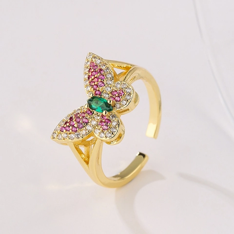Anillo Abierto Ajustable Mariposa Cobre Chapado En Oro De 18K Micro Pave Circón Concha Joyería Geométrica Para Mujer Diseño De Nicho