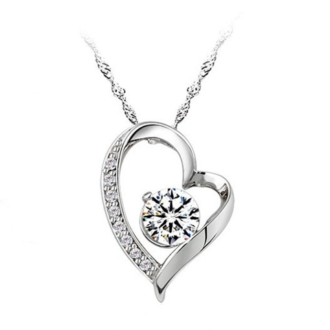 925 Sterling Silver Heart Pendant Necklace Zirconia Inlaid Pave Heart Shaped Jewelry Gift For Women Girls Fashion Accessories