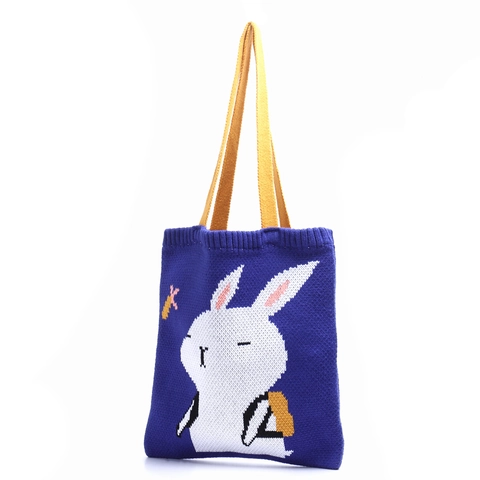 Schattige Gebreide Totetas Met Konijn Japanse Stijl Geweven Polyester Schoudertas Voor Dames Meisjes