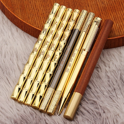 Brass Signature Pen Bamboo Joint Shape Retro Metal Business Writing Stationery Gift Black Ink Novelty