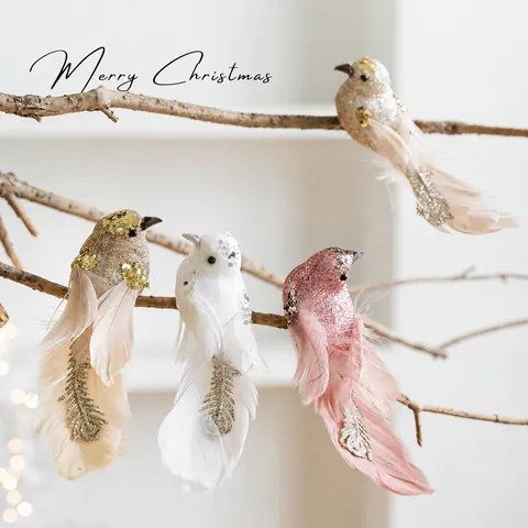 Christmas Tree Decoration Feather Foam Bird Ornaments With Glitter Sequins For Xmas Party Festive Home Decor Festive Hanging Birds