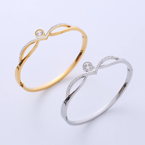 Brazalete En V Para Mujer De Acero Inoxidable 316L Con Circón Y Pequeños Diamantes De Imitación Joyería Elegante